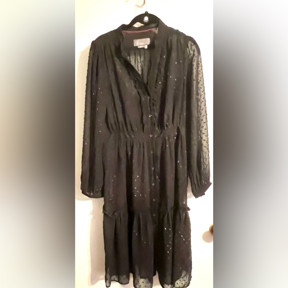 Anthropologie Sheer Audrey Blue Metallic Rainbow Dot‎ Long Sleeve Dress - Picture 3 of 5